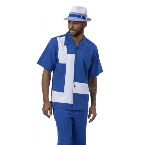 Montique Royal Blue / White Horizontal Lined Short Sleeve Outfit 2077.